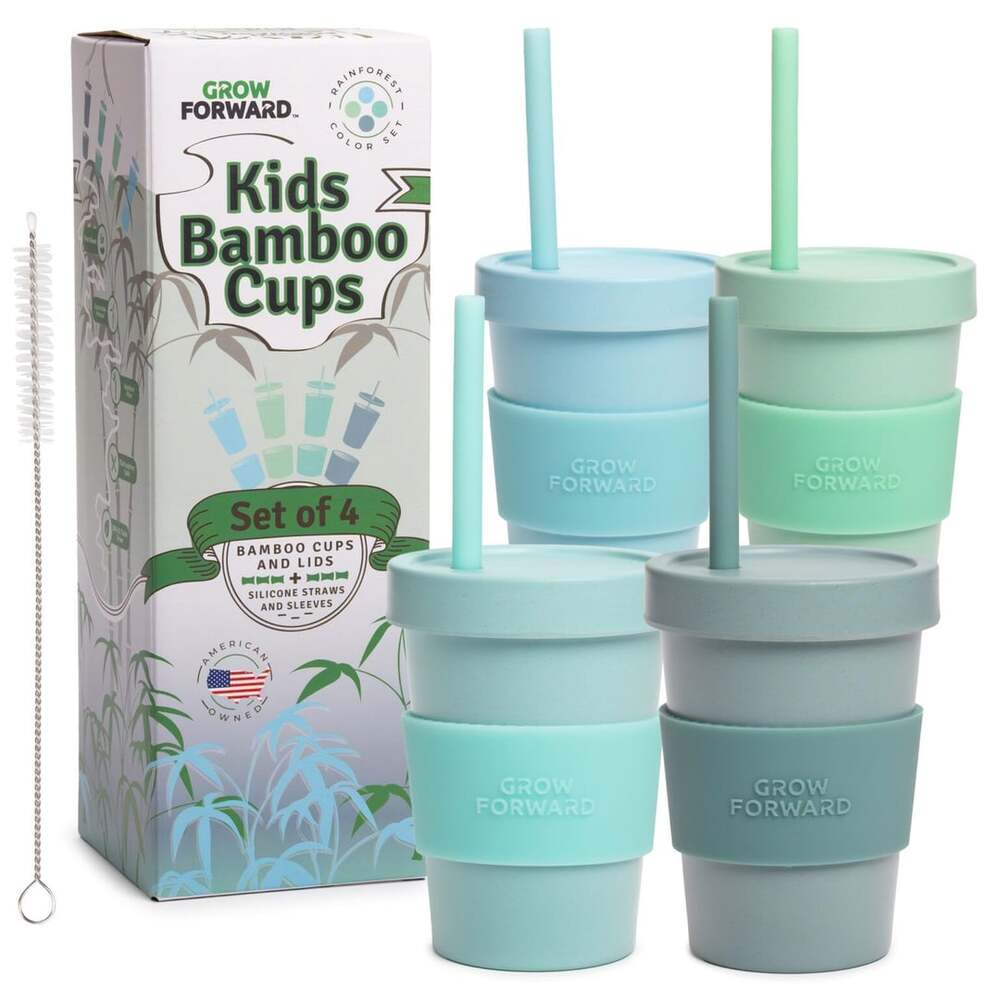 Grow Forward Kids Bamboo Cups 10 Ounce Rain Forest Color Set
